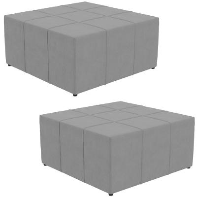 Kit 02 Puffs Quadrado Milano 90x90 W01 Suede Cinza
