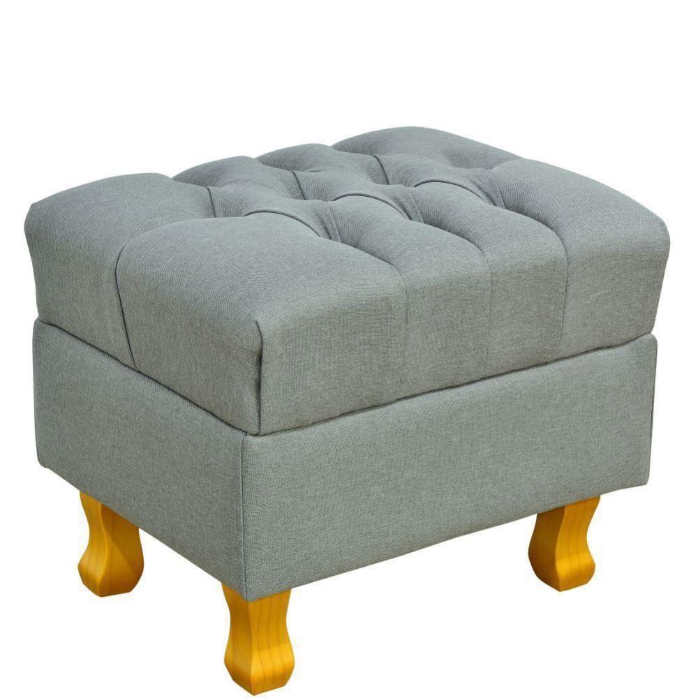 Kit 02 Puffs París Luis Xv Capitone Linho Cinza Escuro - 4