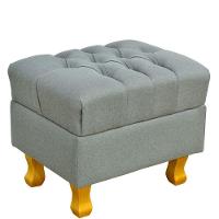 Kit 02 Puffs París Luis Xv Capitone Linho Cinza Escuro