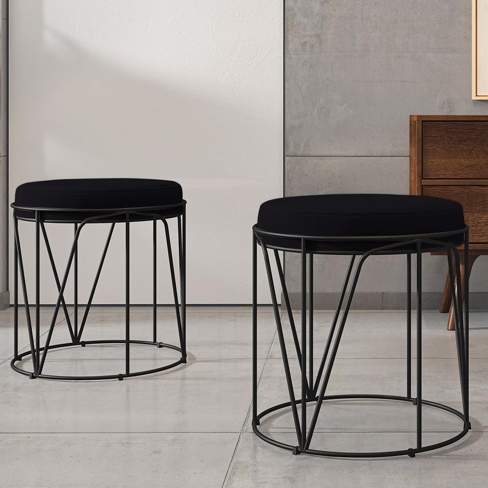 Kit 03 Puffs Aramado Preto Zaya L02 Suede Preto - 4