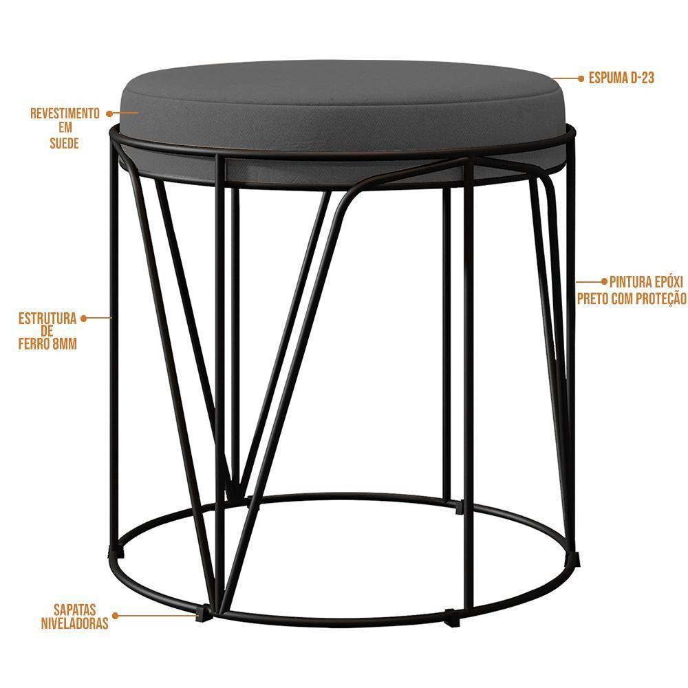 Kit 03 Puffs Aramado Preto Zaya L02 Suede Cinza - 3