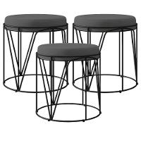 Kit 03 Puffs Aramado Preto Zaya L02 Suede Cinza - 1