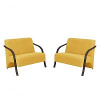 Kit 2 Poltronas 2 Lugares Vênus Suede Braço Madeira - 1