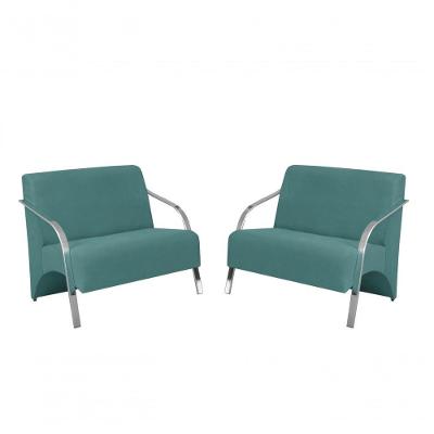 Kit 2 Poltronas 2 Lugares Vênus Braço Alumínio Suede