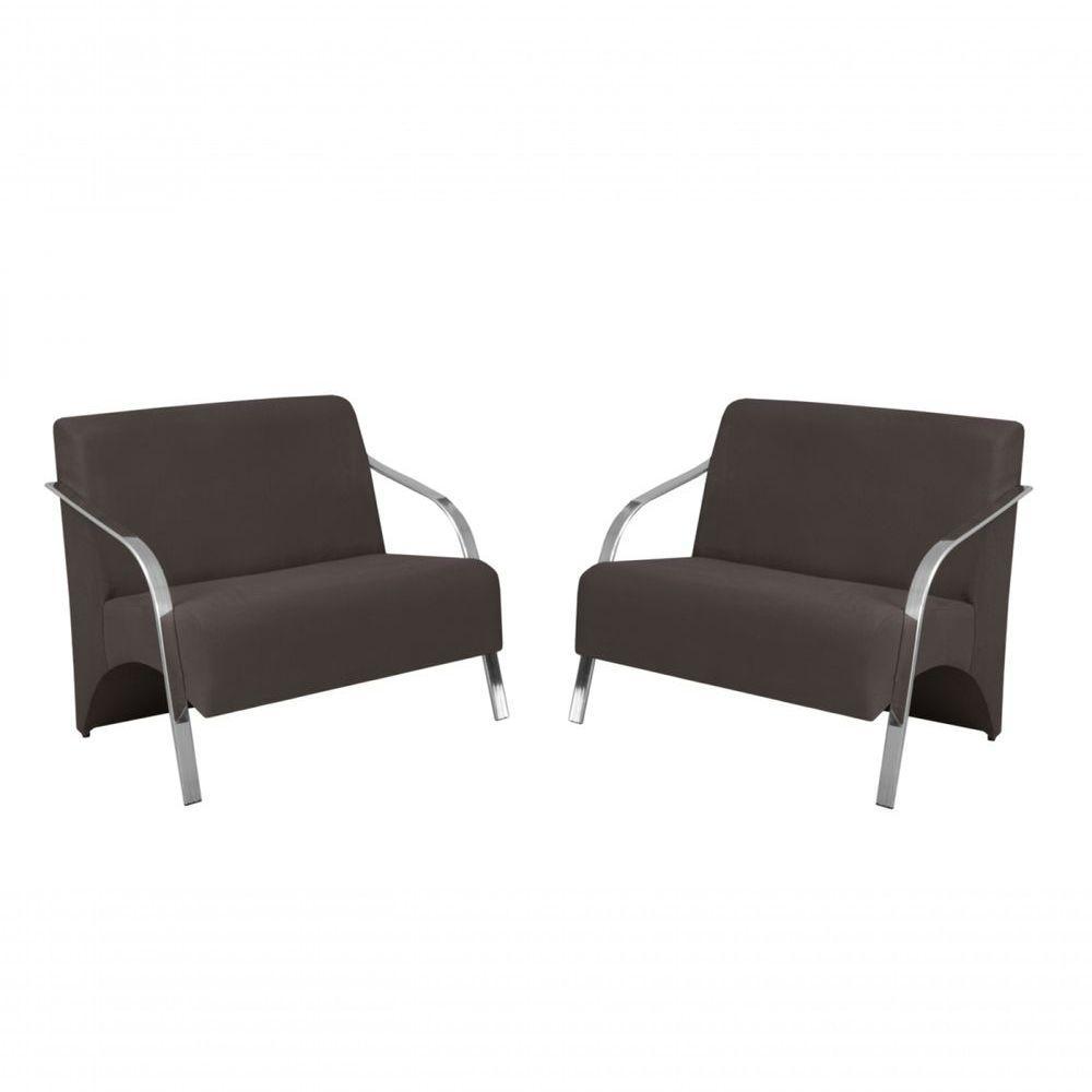 Kit 2 Poltronas 2 Lugares Vênus Braço Alumínio Suede - 1