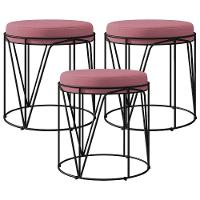 Kit 03 Puffs Aramado Preto Zaya L02 Suede Rosê - 1