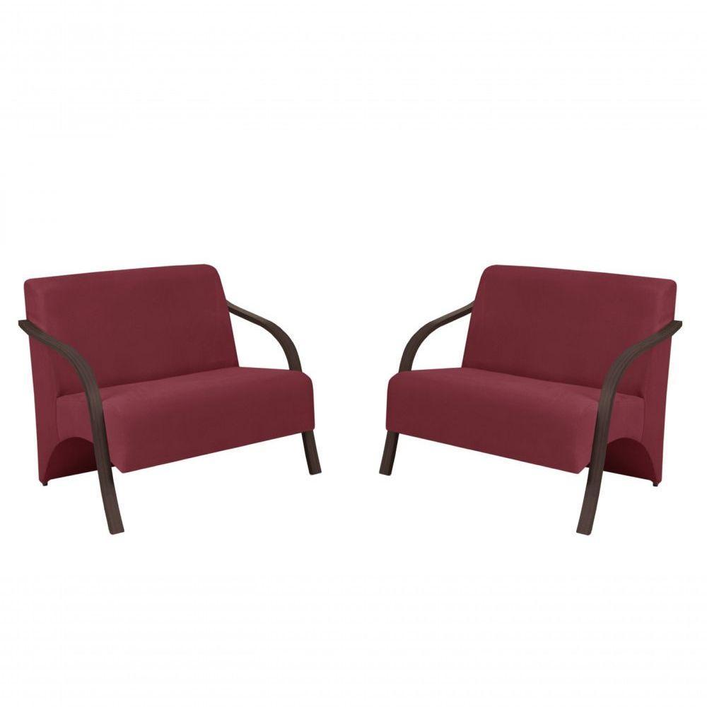 Kit 2 Poltronas 2 Lugares Vênus Suede Braço Madeira - 1