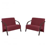 Kit 2 Poltronas 2 Lugares Vênus Suede Braço Madeira - 1