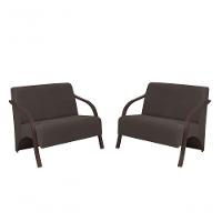 Kit 2 Poltronas 2 Lugares Vênus Suede Braço Madeira - 1