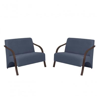 Kit 2 Poltronas 2 Lugares Vênus Suede Braço Madeira