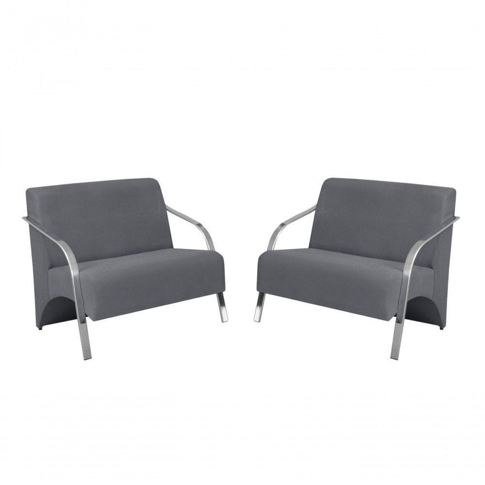 Kit 2 Poltronas 2 Lugares Vênus Braço Alumínio Suede - 1