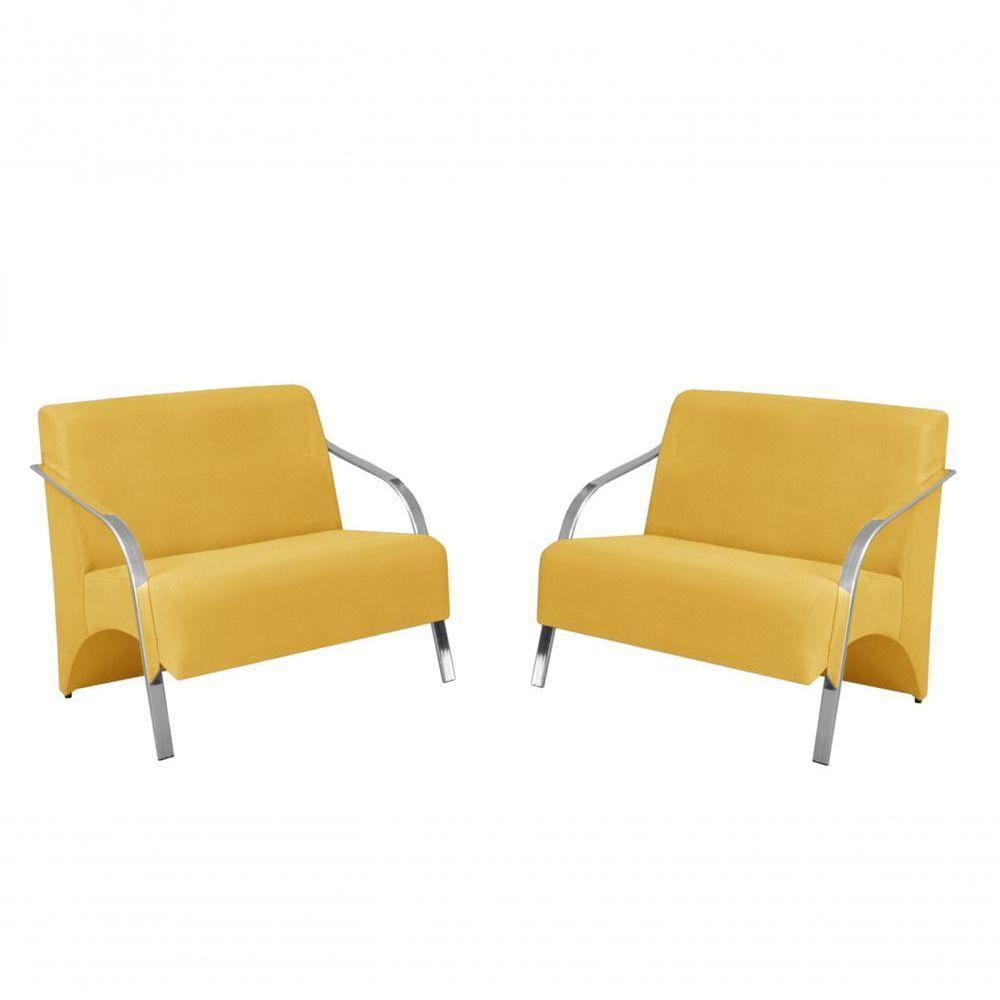 Kit 2 Poltronas 2 Lugares Vênus Braço Alumínio Suede - 1