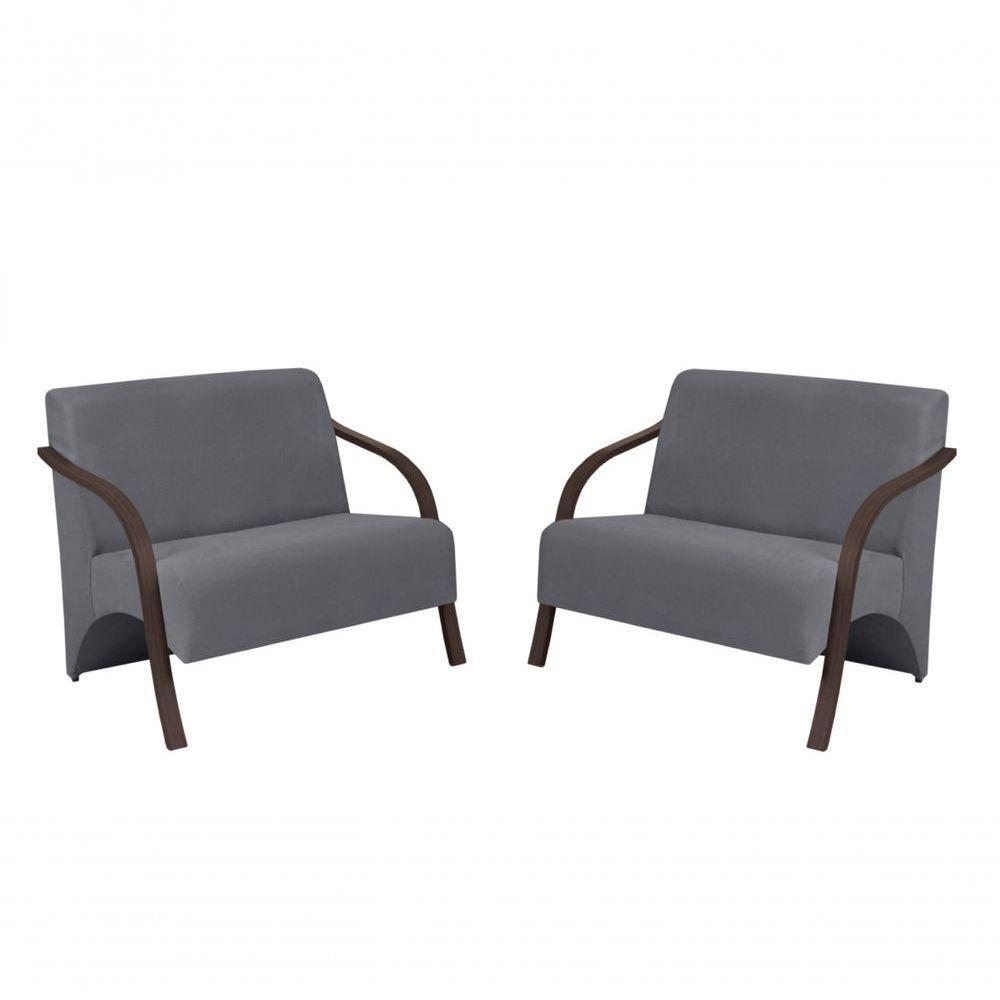 Kit 2 Poltronas 2 Lugares Vênus Suede Braço Madeira - 1