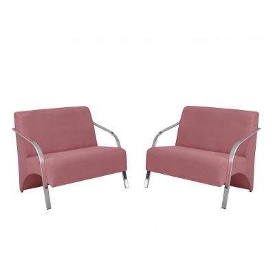 Kit 2 Poltronas 2 Lugares Vênus Braço Alumínio Suede