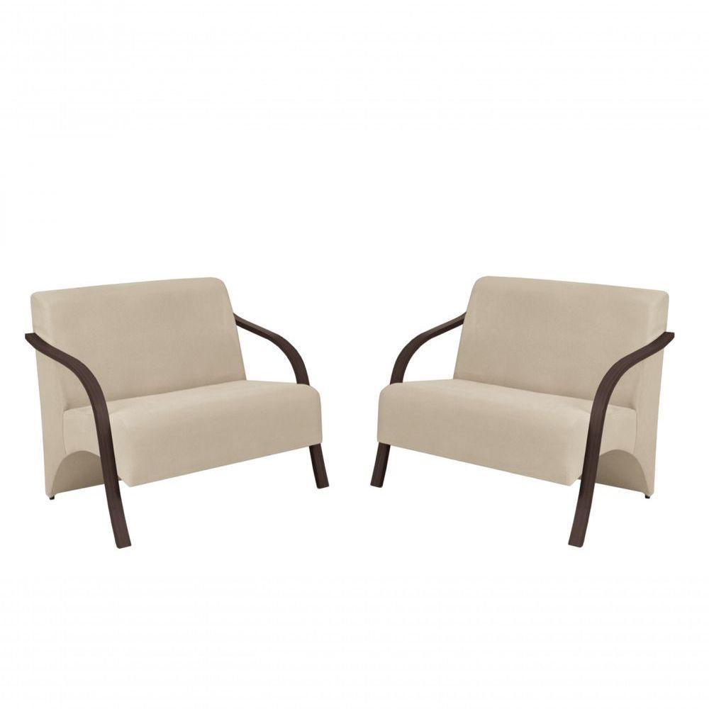 Kit 2 Poltronas 2 Lugares Vênus Suede Braço Madeira - 1