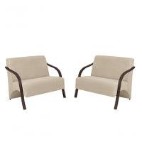 Kit 2 Poltronas 2 Lugares Vênus Suede Braço Madeira - 1