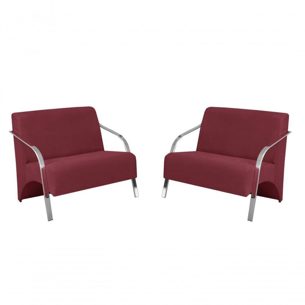 Kit 2 Poltronas 2 Lugares Vênus Braço Alumínio Suede - 1