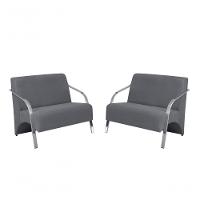 Kit 2 Poltronas 2 Lugares Braço Alumínio Suede Cinza - 1