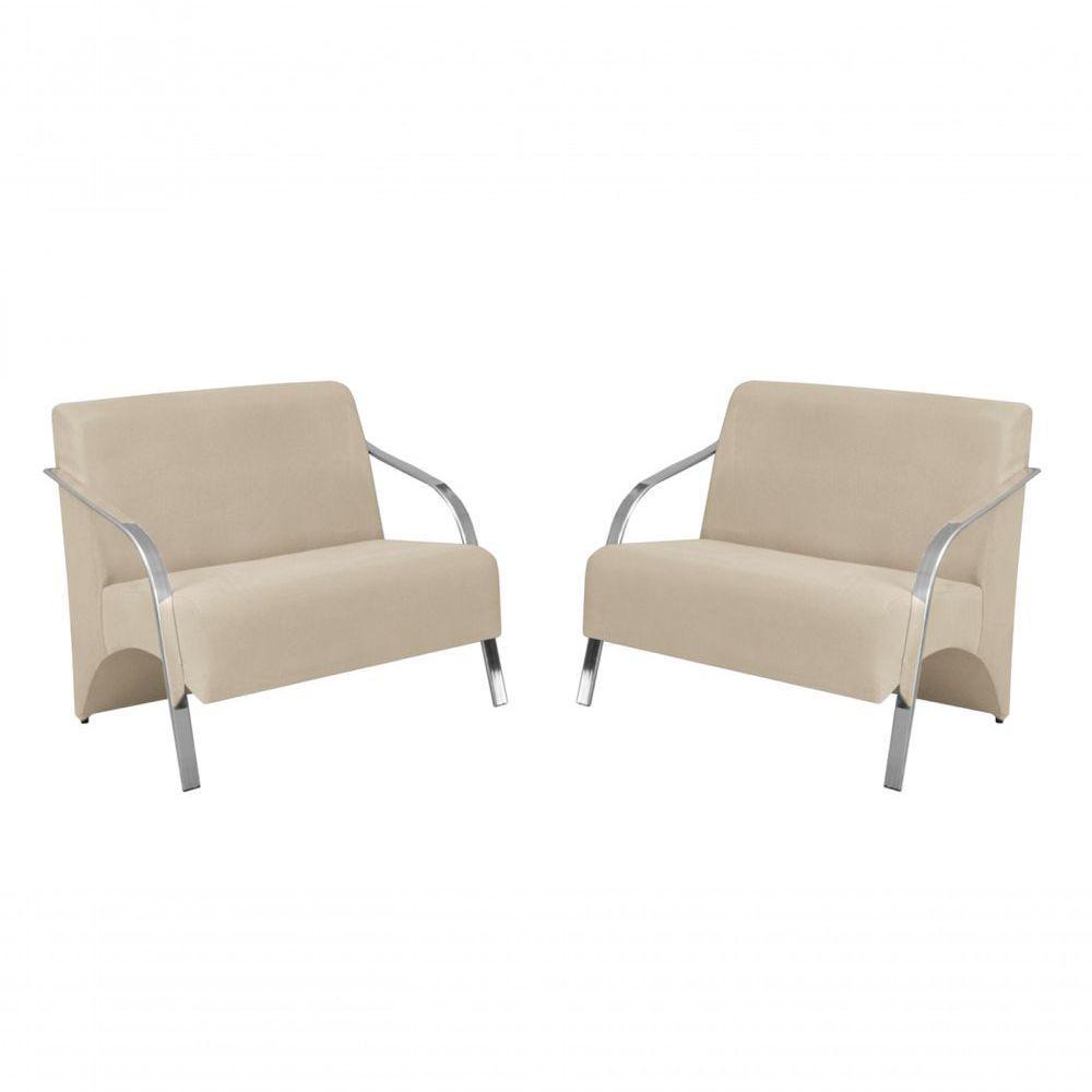 Kit 2 Poltronas 2 Lugares Vênus Braço Alumínio Suede - 1