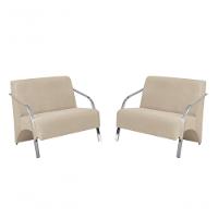 Kit 2 Poltronas 2 Lugares Vênus Braço Alumínio Suede - 1