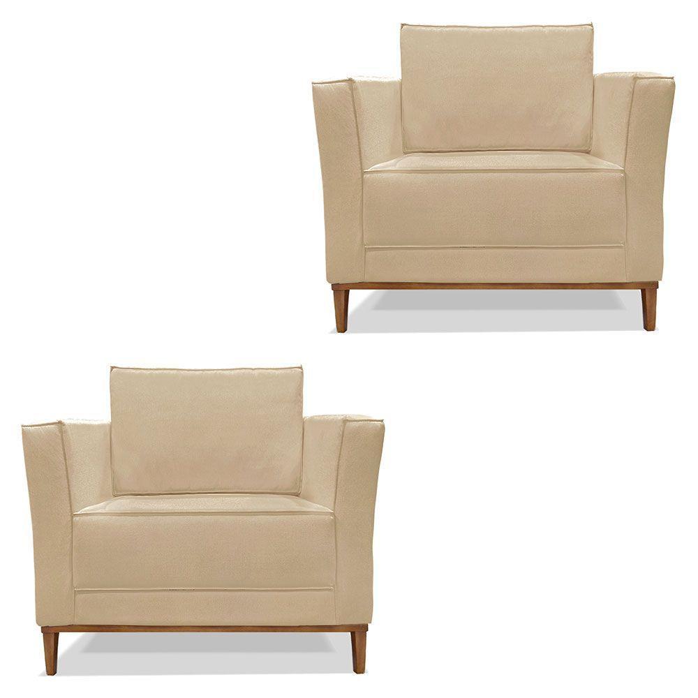 Kit 2 Poltronas Para Vega Linho Pés Castanho Dourado - 1