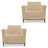 Kit 2 Poltronas Para Vega Linho Pés Castanho Dourado - 1