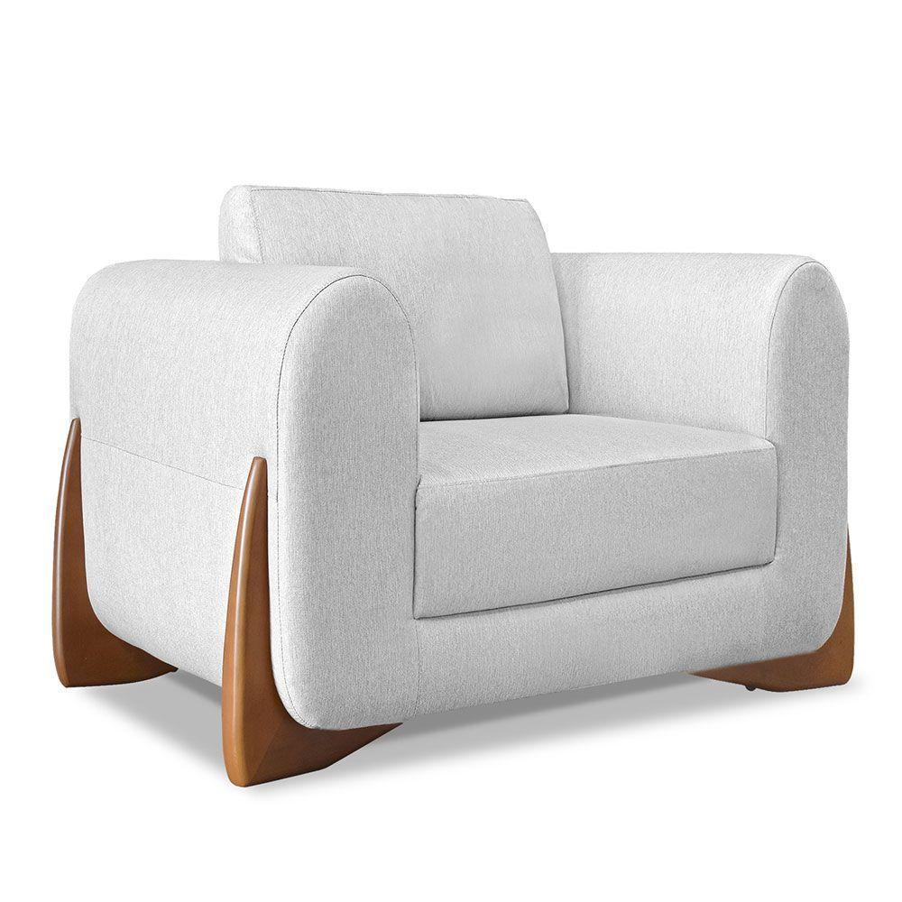 Kit Poltrona E Sofá 2 Lugares 1,80M Linho Cinza Pés Castanho - 5