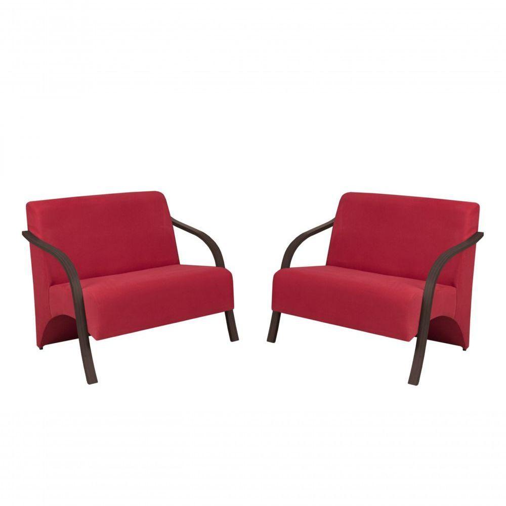 Kit 2 Poltronas 2 Lugares Vênus Suede Braço Madeira - 1