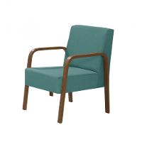 Poltrona 1 Lugar Jade Braço Madeira Suede Turquesa - 1