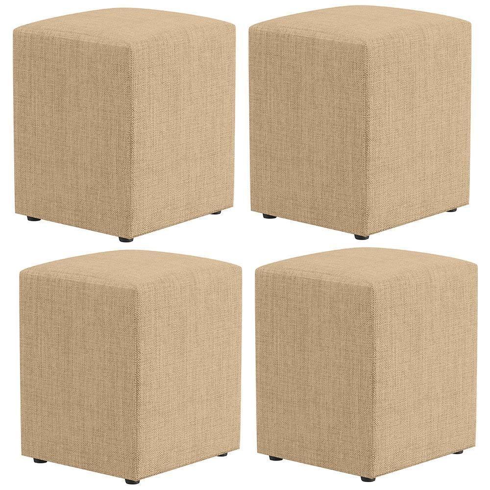 Kit 04 Puffs Quadrado L02 Linho Bege Escuro - 1