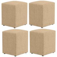 Kit 04 Puffs Quadrado L02 Linho Bege Escuro - 1