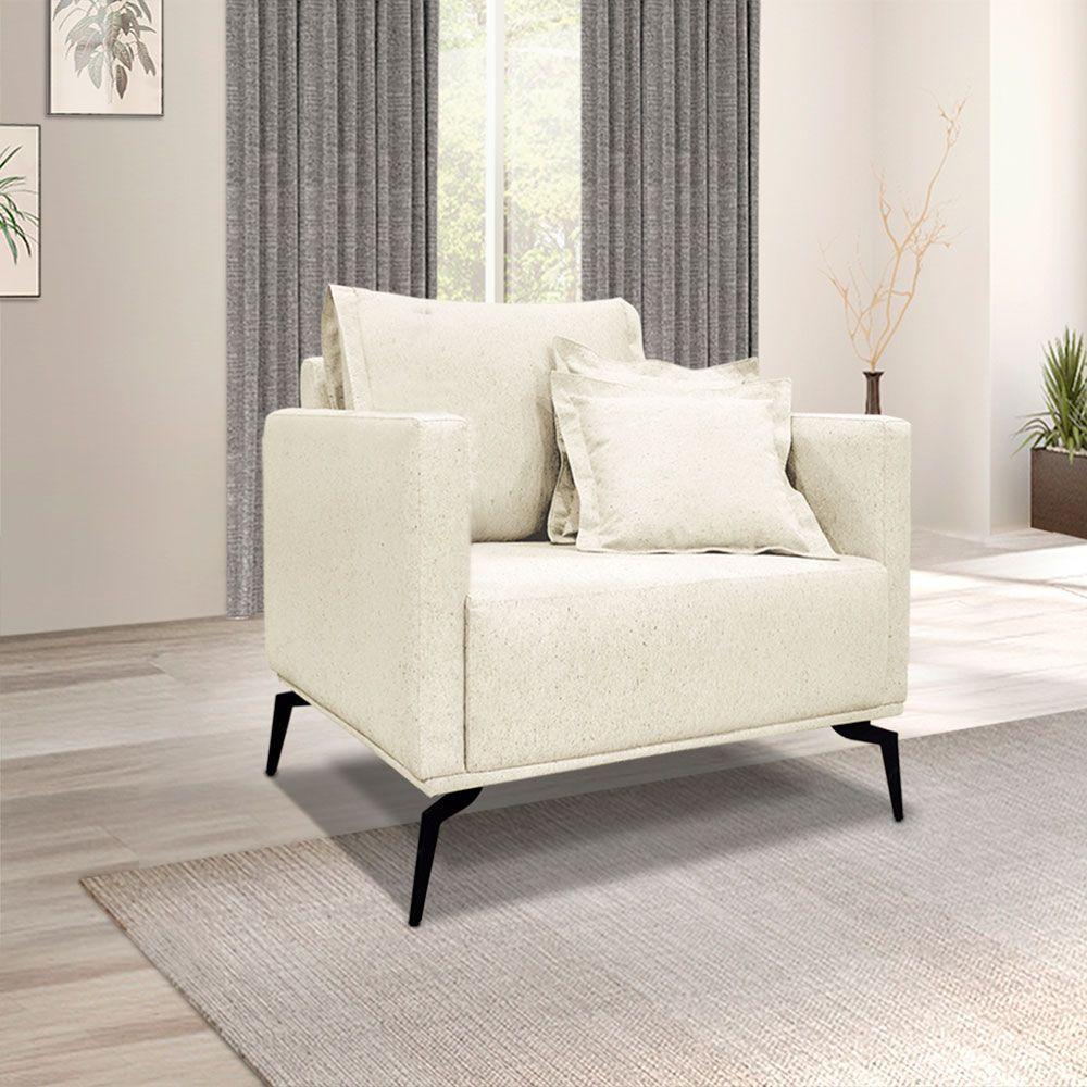 Kit Poltrona E Sofá 2 Lugares 1,60m Natural Pés Metálicos - 9