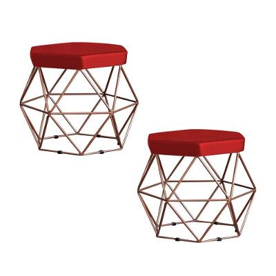 Kit 2 Puff Base Bronze Elsa Veludo Vermelho Gran Belo
