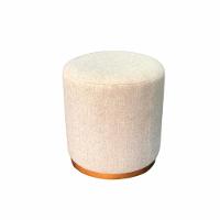 Kit 2 Puff Barcelona Decorativo Com Linho Bege E Base Madeira