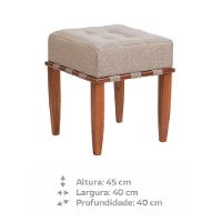 Kit 2 Puff Trançado Pérola Com Linho Bega E Pés Em Madeira