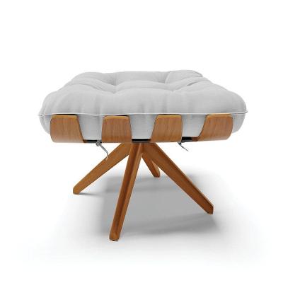 Kit 2 Puffs Giratório Linho Base Madeira D'rossi Cinza Claro