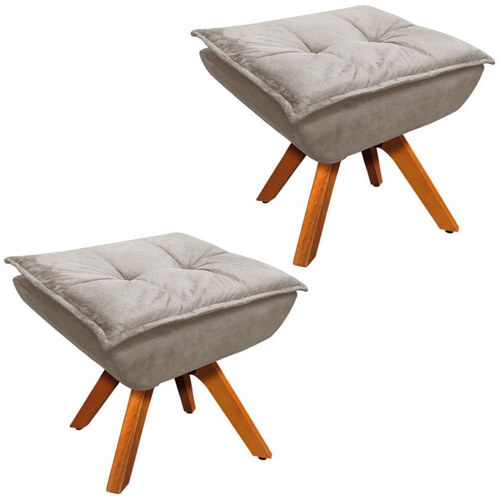 Kit 2 Puff'S Base Giratória Em Madeira Charger Suede Nude - 1