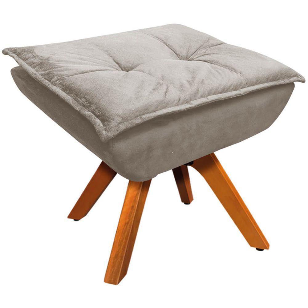 Kit 2 Puff'S Base Giratória Em Madeira Charger Suede Nude - 4