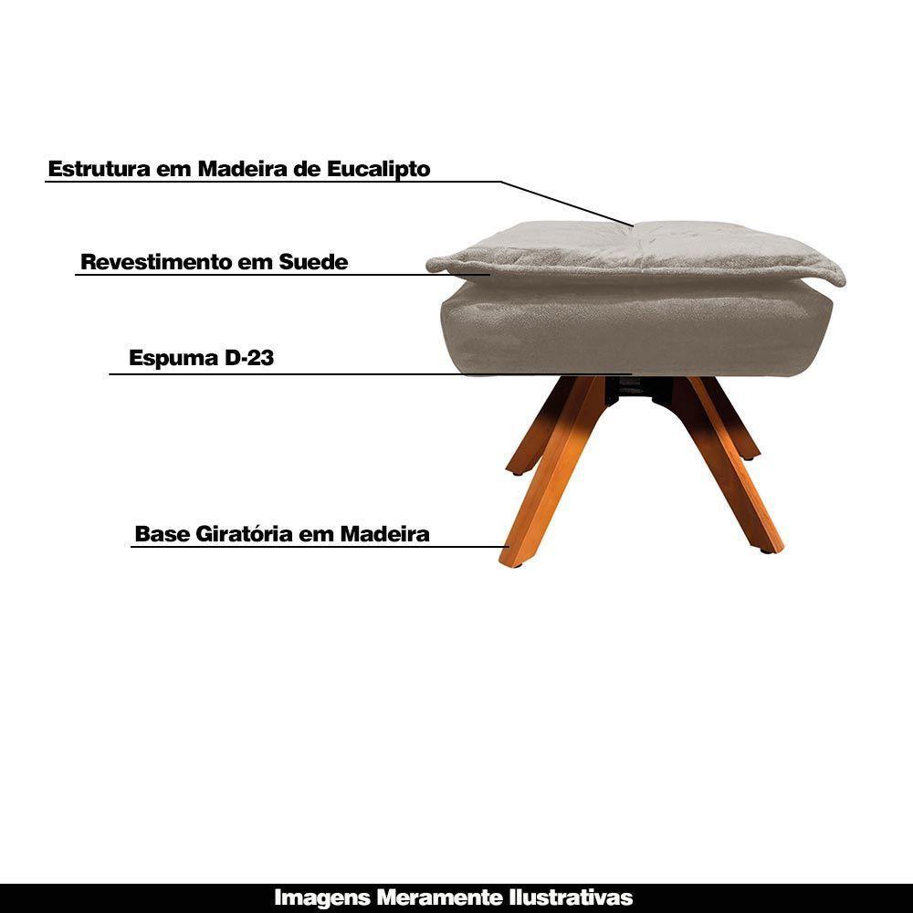 Kit 2 Puff'S Base Giratória Em Madeira Charger Suede Nude - 6
