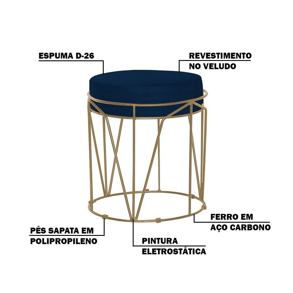 Kit 2 Puffs Sala de Estar Base Gold Chloe Veludo Azul - 2