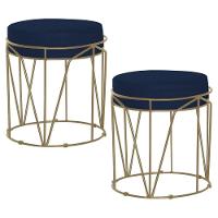 Kit 2 Puffs Sala de Estar Base Gold Chloe Veludo Azul - 1