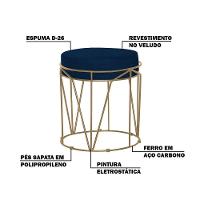 Kit 2 Puffs Sala de Estar Base Gold Chloe Veludo Azul - 2