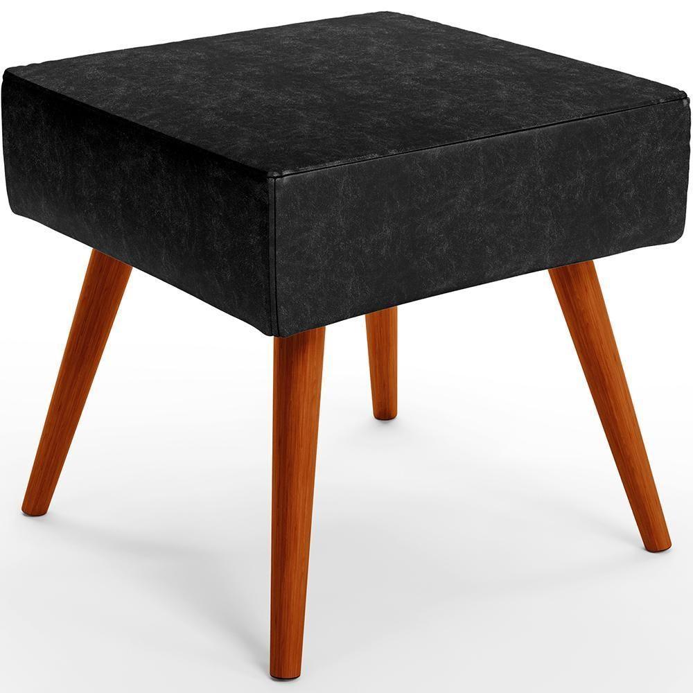 Kit 2 Puffs Banqueta Com Pés Palito Couríssimo Preto Brilho - 5