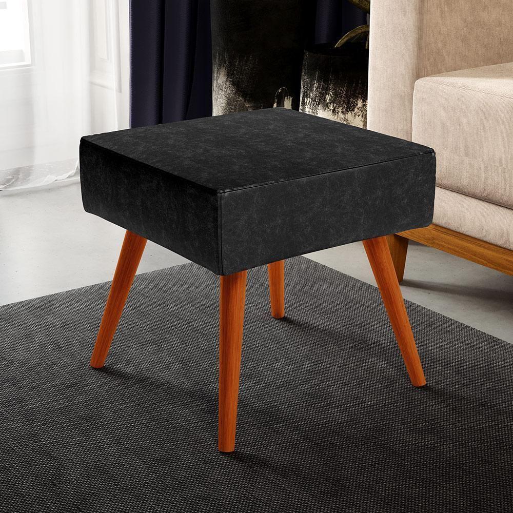 Kit 2 Puffs Banqueta Com Pés Palito Couríssimo Preto Brilho - 6