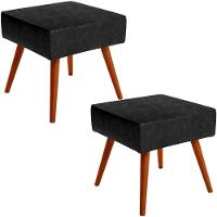 Kit 2 Puffs Banqueta Com Pés Palito Couríssimo Preto Brilho - 1