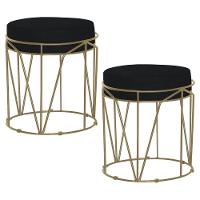 Kit 2 Puffs Sala de Estar Base Gold Chloe Veludo Preto - 1