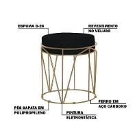 Kit 2 Puffs Sala de Estar Base Gold Chloe Veludo Preto - 3