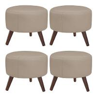 Kit 4 Puffs Decorativos Redondo Couro Bege - 1