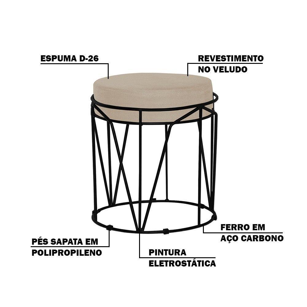 Kit 2 Puffs Sala de Estar Base Preto Chloe Veludo Bege - 2