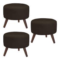 Kit 3 Puffs Decorativos Redondo Couro Marrom - 1